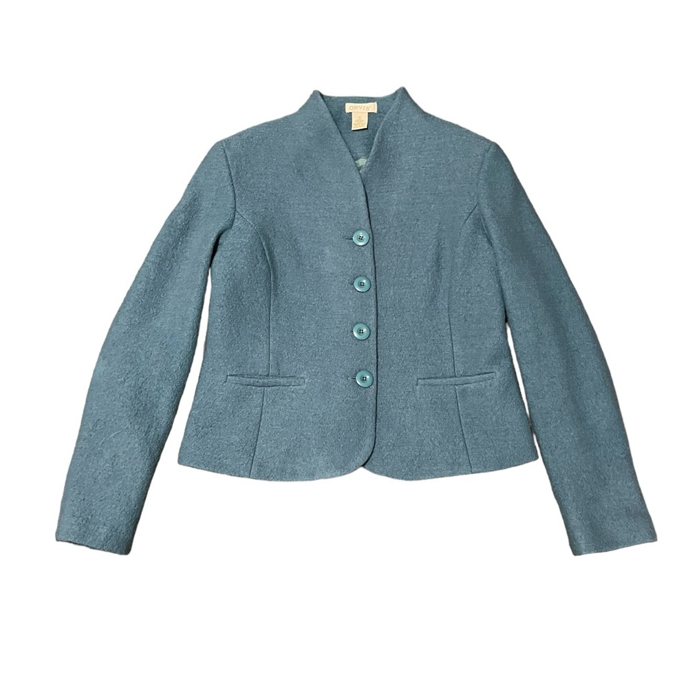 Vintage‎ Orvis Women’s light Blue Wool Fitted Jacket Size M Button